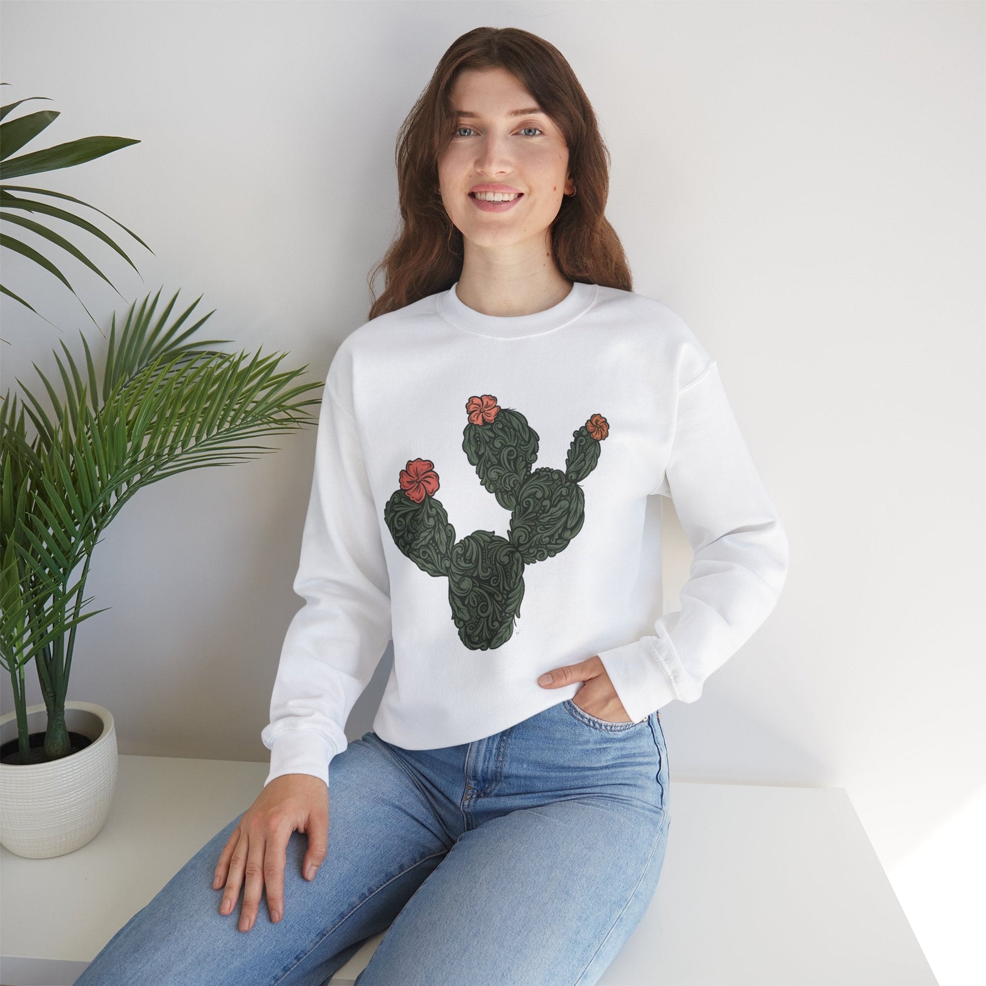 Tooled Cactus Crewneck Sweatshirt - Printify- Desert Darling Brand